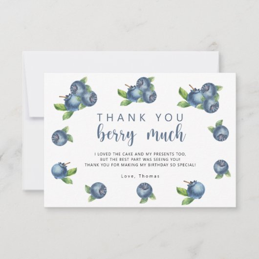 Blueberry verjaardagsfeestje veel dank u bessen bedankkaart (Voorkant)