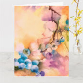 Blueberry Watercolor Greeting Card — Hand-Painted Kaart (Gele Bloem)