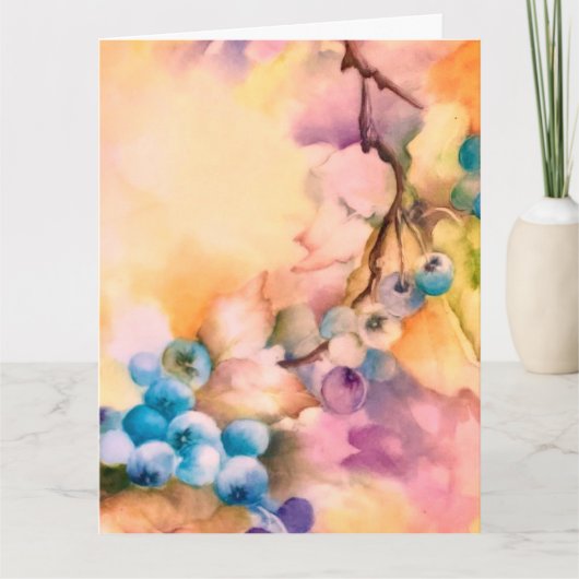Blueberry Watercolor Greeting Card — Hand-Painted Kaart (Voorkant)