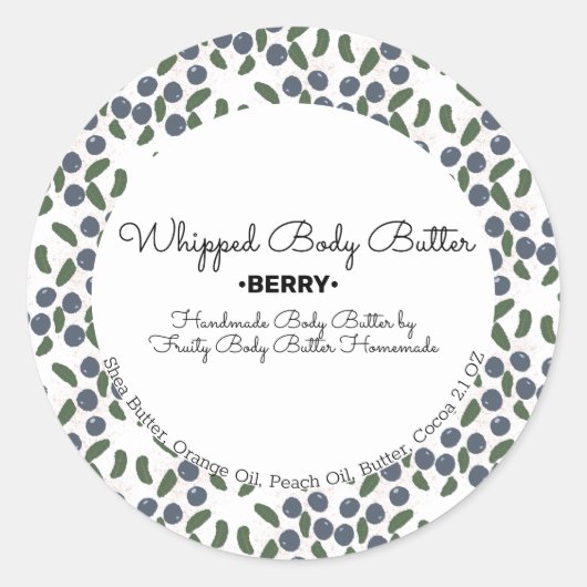 Blueberry Waterverf Body Butter Bath Branding Ronde Sticker (Voorkant)