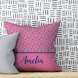 Blueberry waterverf patroon leuke naam roze kussen