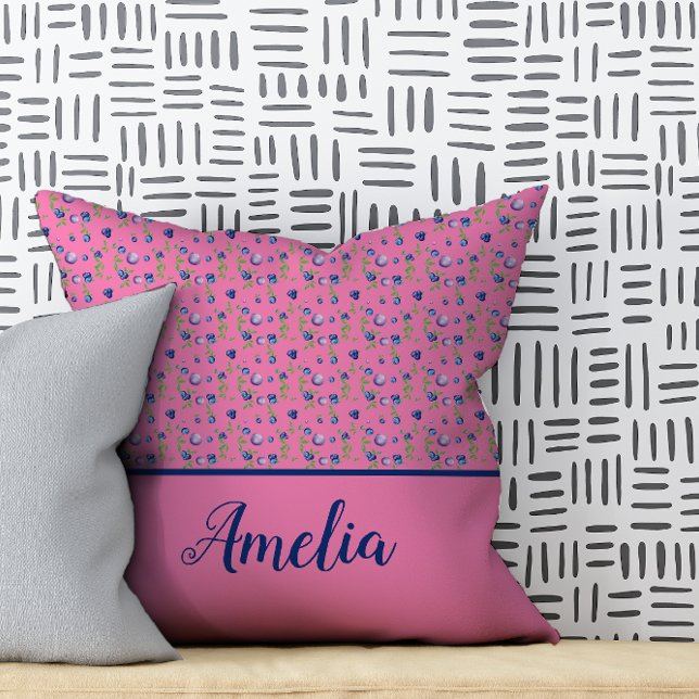 Blueberry waterverf patroon leuke naam roze kussen (Creator heeft geüpload)