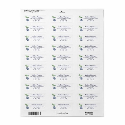 Blueberry Waterverf Return Address Labels (Full Sheet)