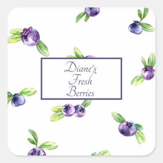 Blueberry Waterverf Scrapbook Vierkante Sticker (Voorkant)