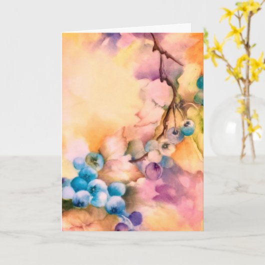 Blueberry Waterverf Wenskaart — met de hand geschi Kaart (Gele Bloem)