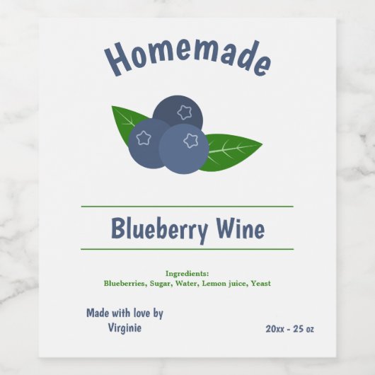 Blueberry Wijnfles Etiket Sticker (Enkel label)