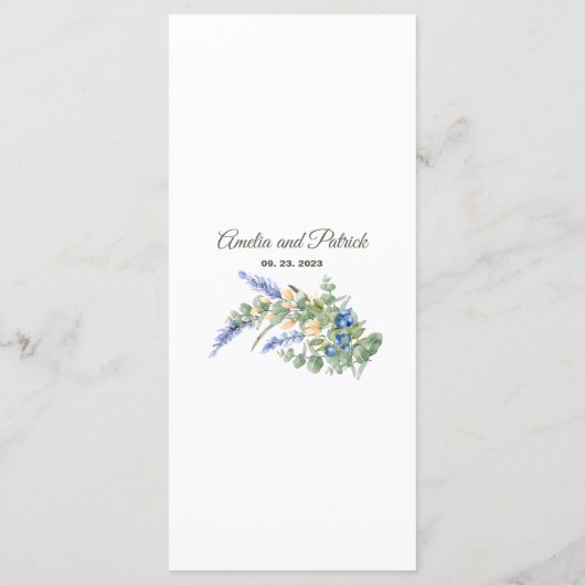 Blueberry Wildflower Lavendel Rustieke bruiloft Menu (Achterkant)