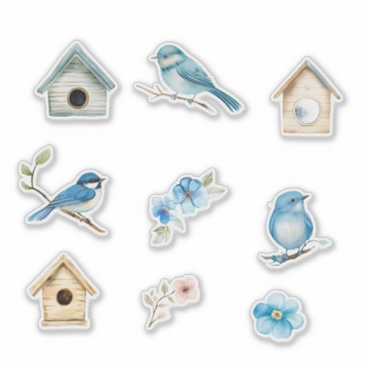 Bluebird and Bird Houses Sticker (Voorkant)