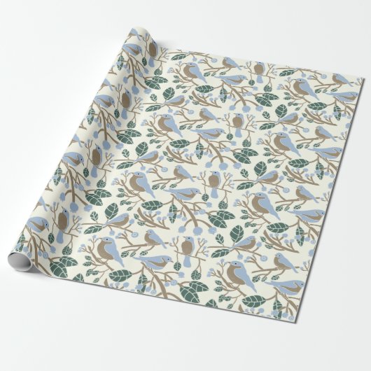 Bluebird and Blueberries Patterned Cadeaupapier (Uitgerold)