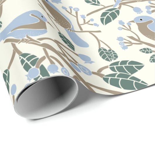 Bluebird and Blueberries Patterned Cadeaupapier (Rol Hoek)