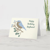 Bluebird and Blueberries Personalized Birthday Kaart (Voorkant)