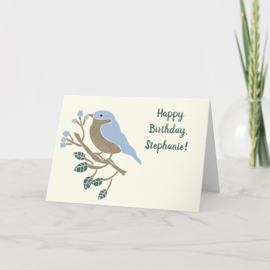 Bluebird and Blueberries Personalized Birthday Kaart (Voorkant)