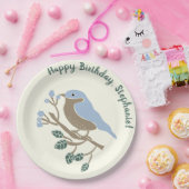 Bluebird and Blueberries Personalized Birthday Papieren Bordje (Feest)