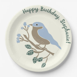 Bluebird and Blueberries Personalized Birthday Papieren Bordje