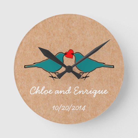 Bluebird and Love Heart Wedding Ronde Klok (Voorkant)