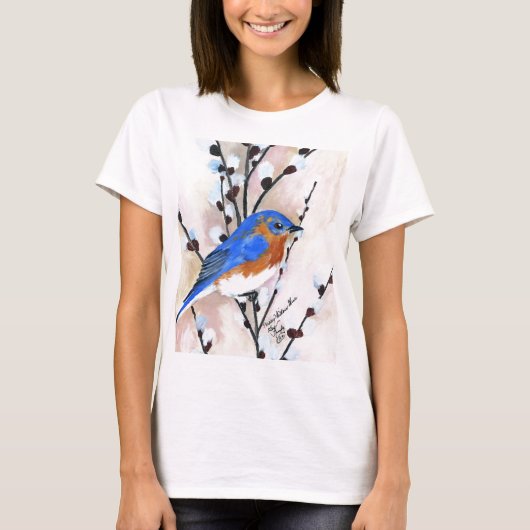 Bluebird and pussy willow t-shirt (Voorkant)