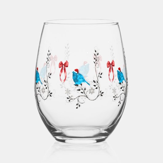 Bluebird at Christmas Wijnglas Zonder Voet (Voorkant)