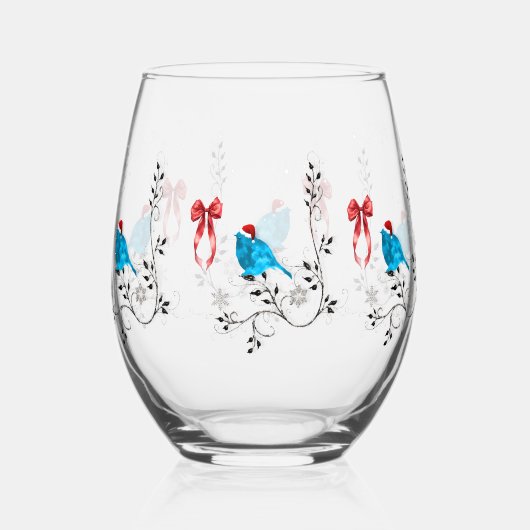 Bluebird at Christmas Wijnglas Zonder Voet (Achterkant)