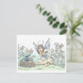 Bluebird Bath Fairy Illustratie Art Print Briefkaart (Staand voorkant)