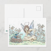 Bluebird Bath Fairy Illustratie Art Print Briefkaart (Voorkant / Achterkant)