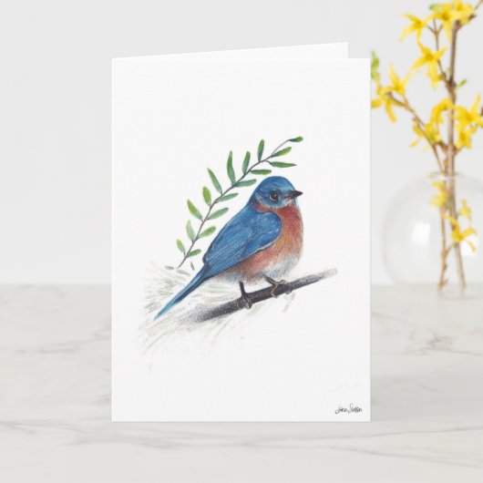 Bluebird Bird Art Kaart (Gele Bloem)