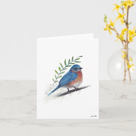 Bluebird Bird Art Kaart (Gele Bloem)