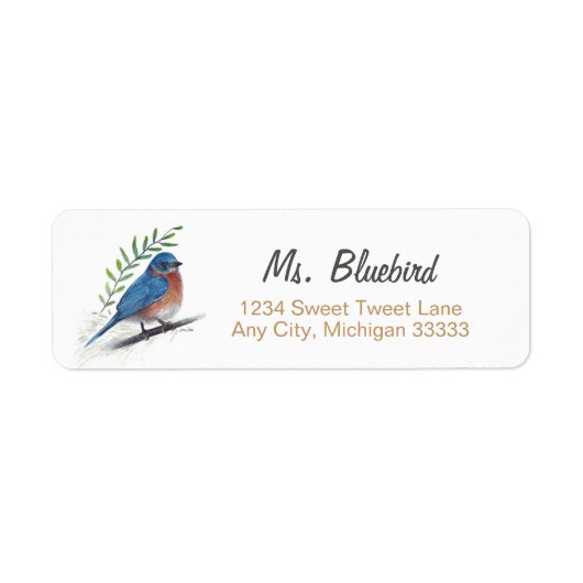 Bluebird Bird Art Return Label (Voorkant)