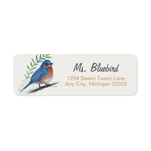 Bluebird Bird Art Return Label (Voorkant)