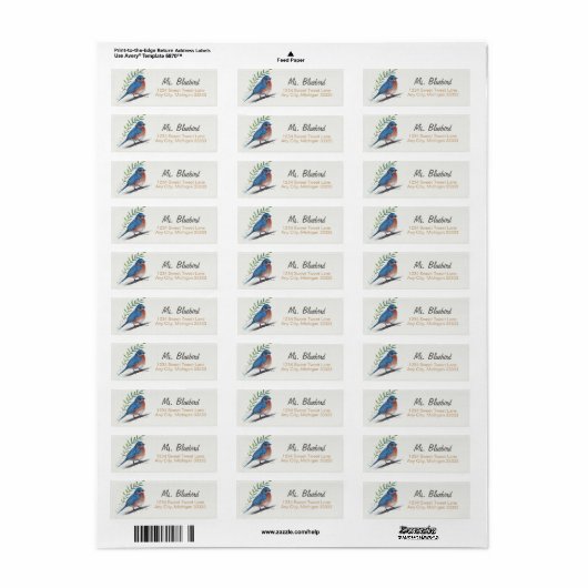 Bluebird Bird Art Return Label (Full Sheet)