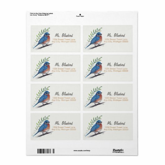 Bluebird Bird Art Return Label (Full Sheet)