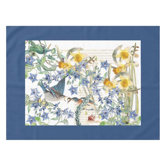 Bluebird Bird Narcissus Borage Flowers Tablecloth Tafelkleed (Voorkant (Horizontaal))