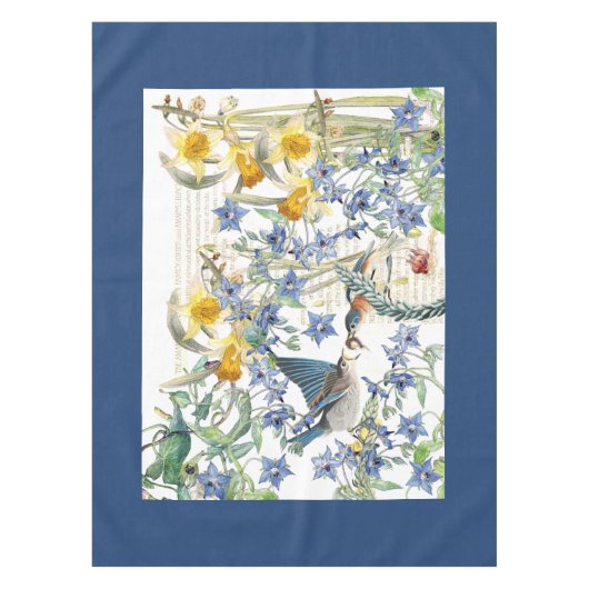 Bluebird Bird Narcissus Borage Flowers Tablecloth Tafelkleed (Voorkant)