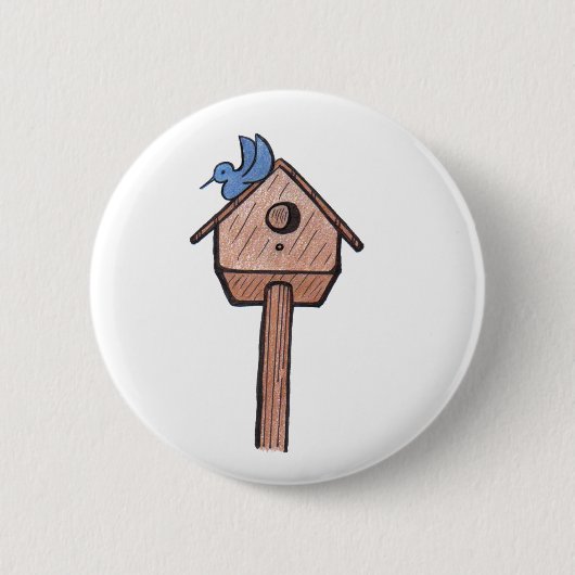 Bluebird Birdhouse...Button... Ronde Button 5,7 Cm (Voorkant)