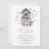 Bluebird Birdhouse Wildflowers Nesting Party Kaart (Voorkant)