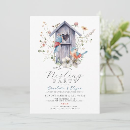 Bluebird Birdhouse Wildflowers Nesting Party Kaart
