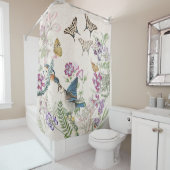 Bluebird Birds Butterfly Flowers Showgordijn Douchegordijn (In situ)