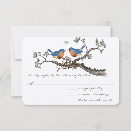  Bluebird Blooming Branch Wedding RSVP Kaartje (Voorkant)