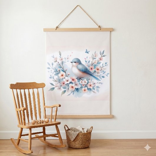 Bluebird Blossom Watercolor Sereniteit Hangend Wandkleed