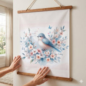 Bluebird Blossom Watercolor Sereniteit Hangend Wandkleed