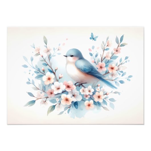 Bluebird Blossom Watercolor Serenity Foto Afdruk (Voorkant)