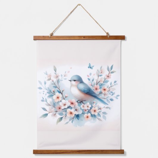 Bluebird Blossom Watercolor Serenity Hangend Wandkleed (Voorkant)