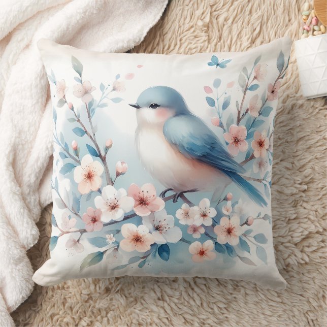 Bluebird Blossom Watercolor Serenity Kussen (Deken)