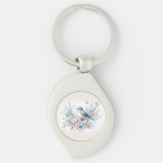 Bluebird Blossom Watercolor Serenity Sleutelhanger (Voorkant)