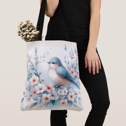 Bluebird Blossom Watercolor Serenity Tote Bag (Dichtbij)