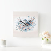 Bluebird Blossom Watercolor Serenity Vierkante Klok (Huis)