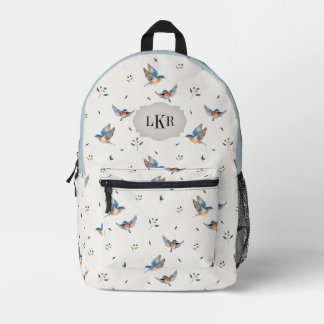 Bluebird & Blueberry Pattern 3-Letter Monogram Bedrukte Rugzak