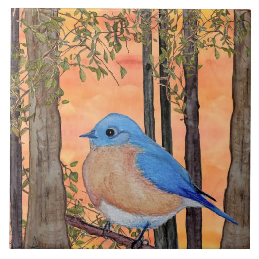 Bluebird Ceramic Tile, Large Tegeltje (Voorkant)