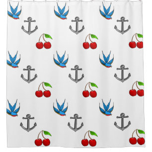 Bluebird Cherry Anchor Pattern, dames in 1950 Douchegordijn