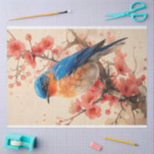 Bluebird Cherry Blossom Tree Painting Decoupage Tissuepapier (Craft)