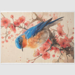 Bluebird Cherry Blossom Tree Painting Decoupage Tissuepapier